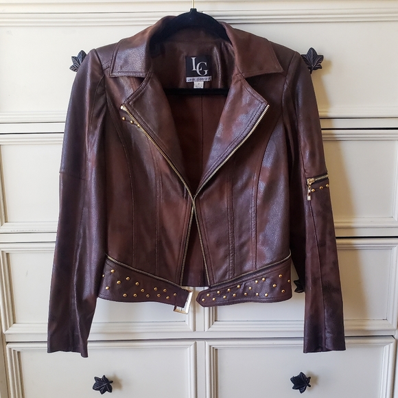 LG Jackets & Blazers - Lena Gabrielle Brown Moto Jacket